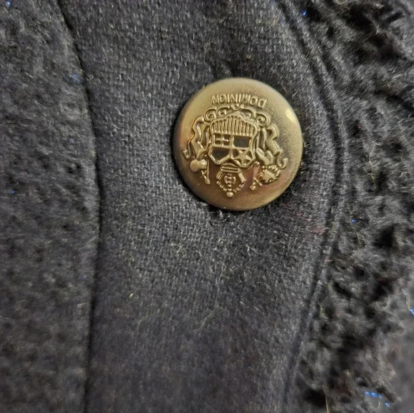 Nick & Mo Pea Coat Navy Blue Dark Academia Whimsy Goth Fringe Wool Blend Size L - Picture 9 of 10